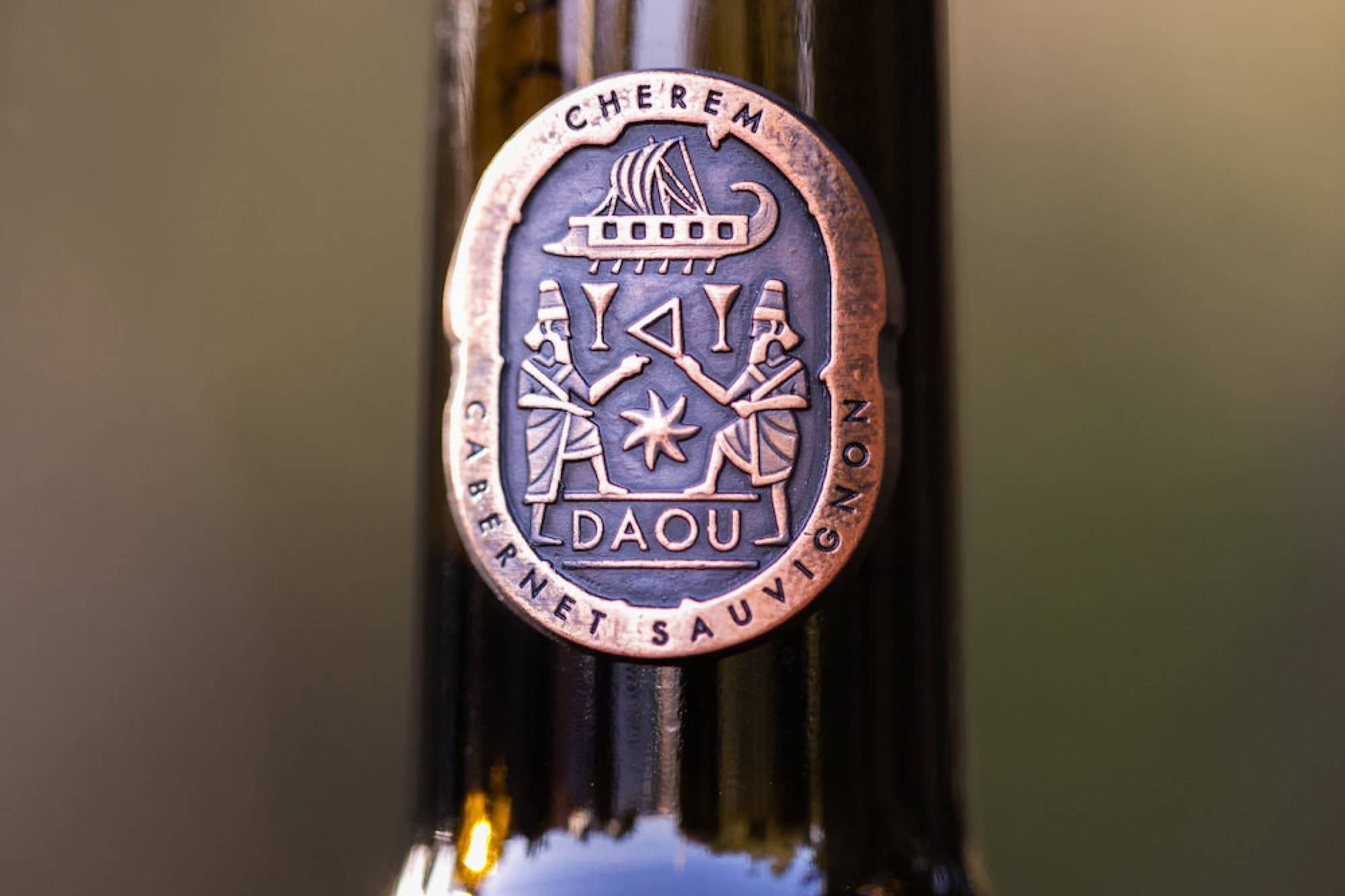 Close up of the label on a bottle of Cherem Cabernet Sauvignon